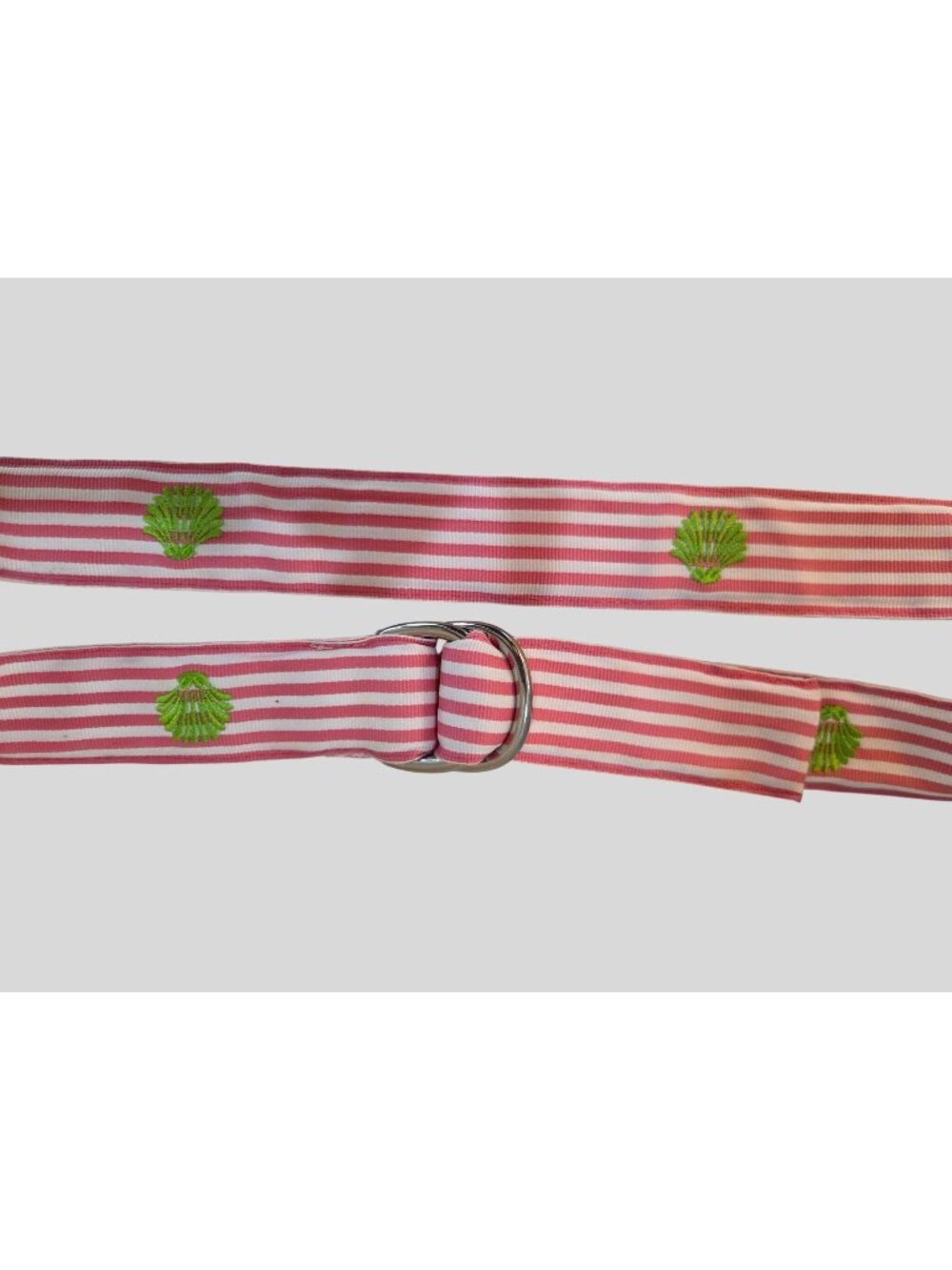Eliza B Pink &‎ White Striped M Belt Green Shell Embroidery Handcrafted Tropical
